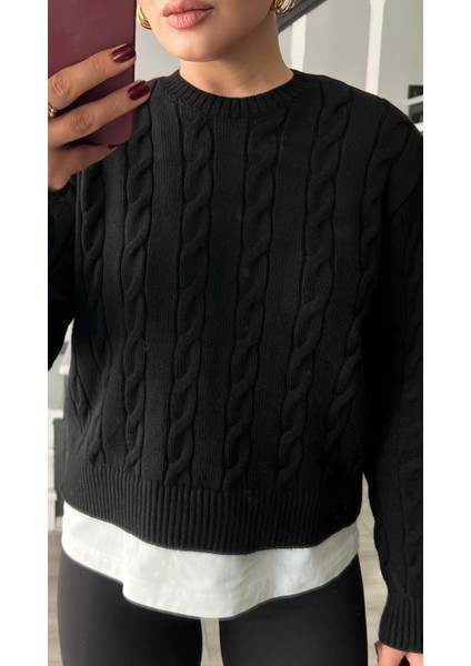 Siyah Saç Örgü Kazak modelleri