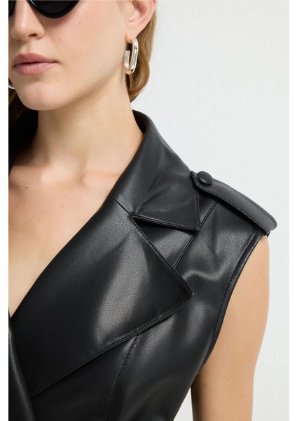 Deri Kruvaze Elbise Siyah 12445570000 fiyatları