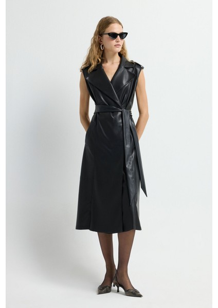Deri Kruvaze Elbise Siyah 12445570000 modelleri