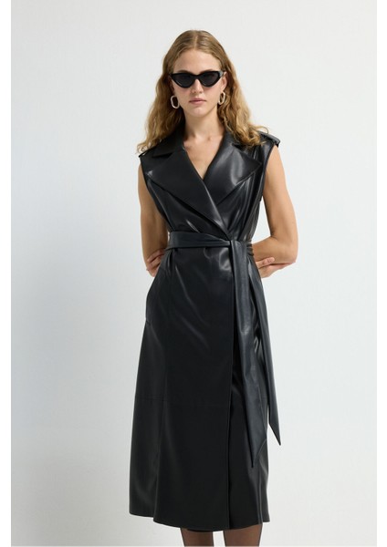 Deri Kruvaze Elbise Siyah 12445570000 fırsatları