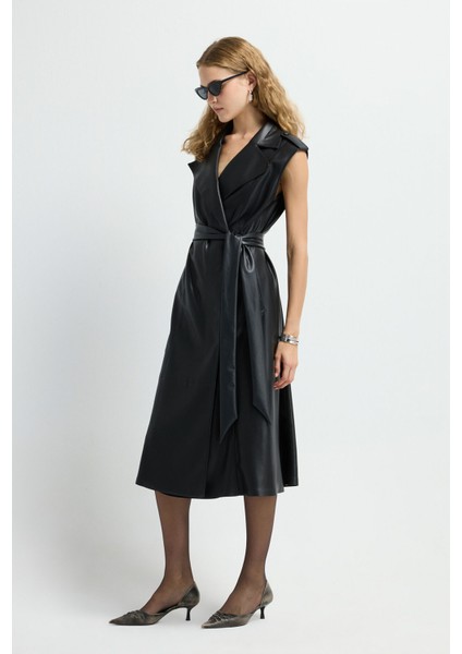 Deri Kruvaze Elbise Siyah 12445570000 indirimleri