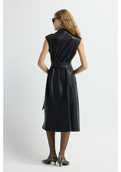 Deri Kruvaze Elbise Siyah 12445570000