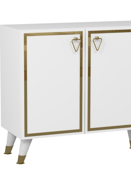 8204-1CT KB150 Konsol, Tv Ünitesi Beyaz-Altın