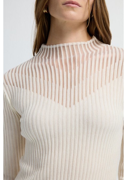 Şeffaf Örgülü Triko Kazak Ekru 13945302000 fiyatları