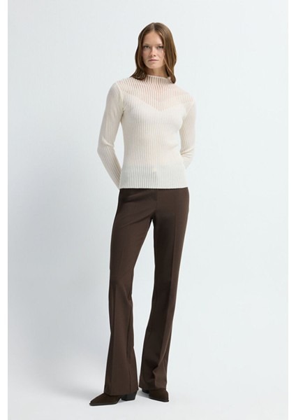 Şeffaf Örgülü Triko Kazak Ekru 13945302000 modelleri