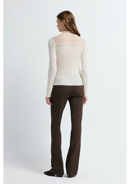 Şeffaf Örgülü Triko Kazak Ekru 13945302000 indirimleri