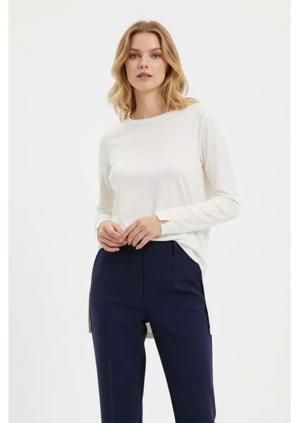 8229A Bisiklet Yak Yırtmaçlı Tunik Ekru