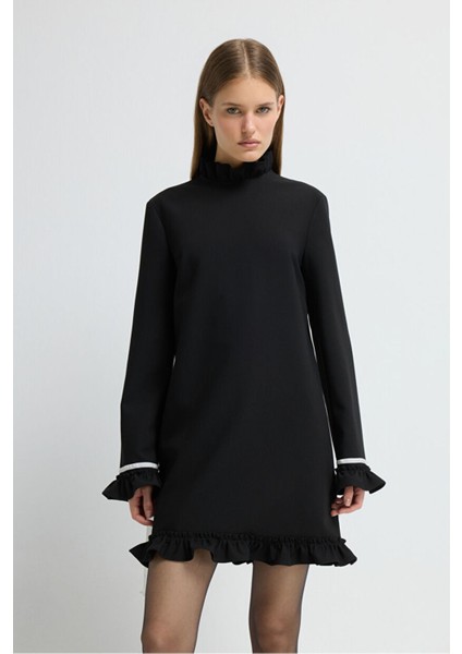 Gabardin Bağlamalı Elbise Siyah 12445933000