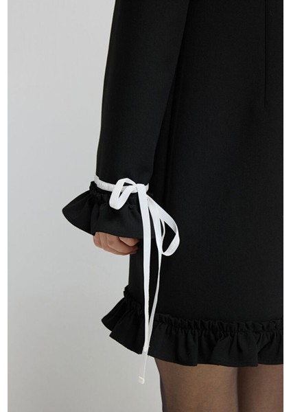 Gabardin Bağlamalı Elbise Siyah 12445933000 fiyatları