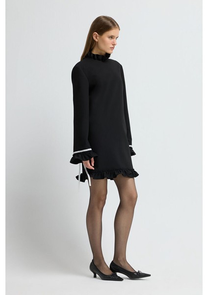 Gabardin Bağlamalı Elbise Siyah 12445933000 modelleri