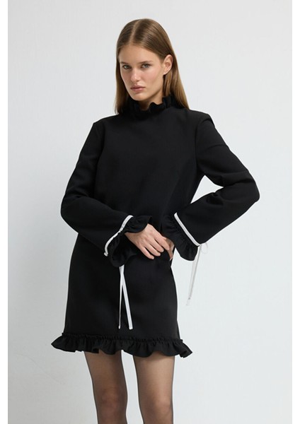 Gabardin Bağlamalı Elbise Siyah 12445933000 fırsatları