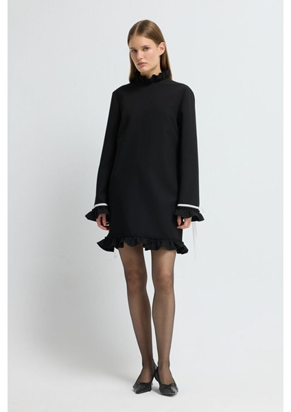 Gabardin Bağlamalı Elbise Siyah 12445933000 indirimleri