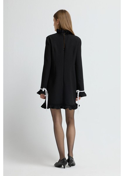 Gabardin Bağlamalı Elbise Siyah 12445933000