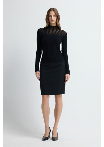 Şeffaf Örgülü Triko Kazak Siyah 13945302000 modelleri