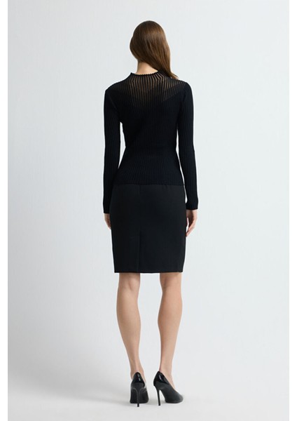 Şeffaf Örgülü Triko Kazak Siyah 13945302000 indirimleri