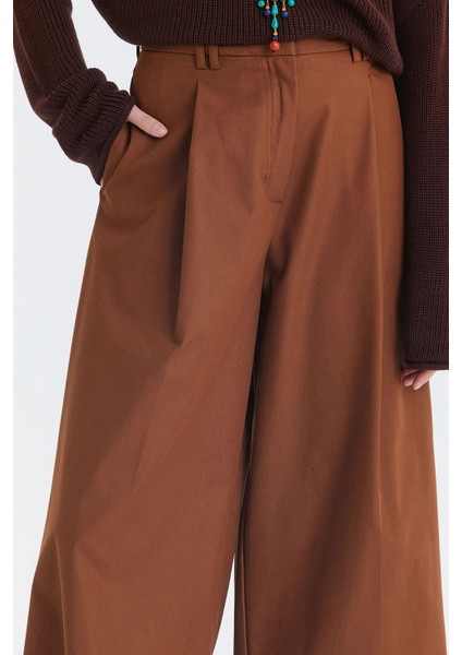 Pilili Loose Fit Kumaş Pantolon Kahverengi