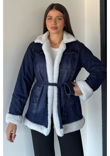 Kadın Bel Kuşaklı Içi Peluş Jean Kot Ceket P-00018968 fiyatları