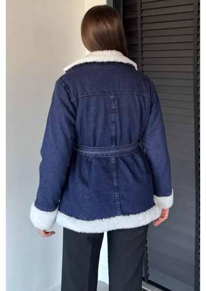 Kadın Bel Kuşaklı Içi Peluş Jean Kot Ceket P-00018968 fırsatları