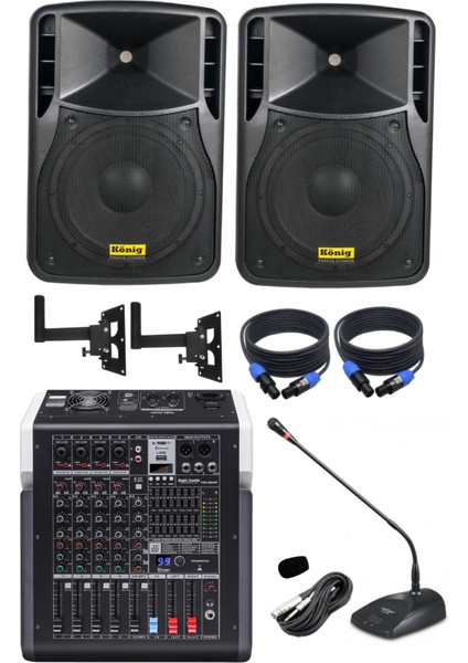 Okul ve Konferans Salonu Ses Sistemi | 8” Kabin Hoparlör 6 Kanal Bluetooth USB Amfili Mikser Seti