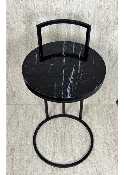 Vip Koltuk Içine Giren C Yan Sehpa Metal Iskelet Ahşap Siyah Mermer Desenli Tabla fiyatları