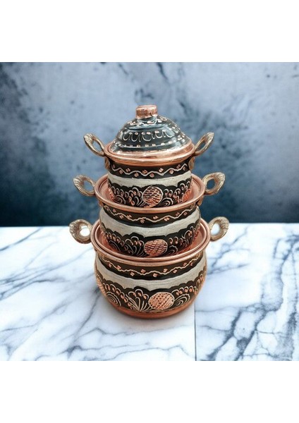 Mini Bakır Tencere 18*8 cm Mini Süs Tencere 3'lü Süs Biblo Tencere Minyatur Tencere fiyatları