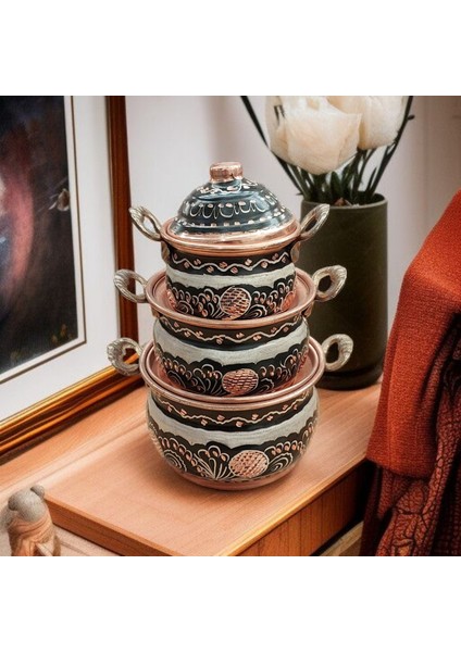 Mini Bakır Tencere 18*8 cm Mini Süs Tencere 3'lü Süs Biblo Tencere Minyatur Tencere modelleri