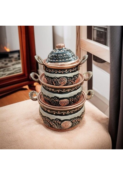 Mini Bakır Tencere 18*8 cm Mini Süs Tencere 3'lü Süs Biblo Tencere Minyatur Tencere indirimleri