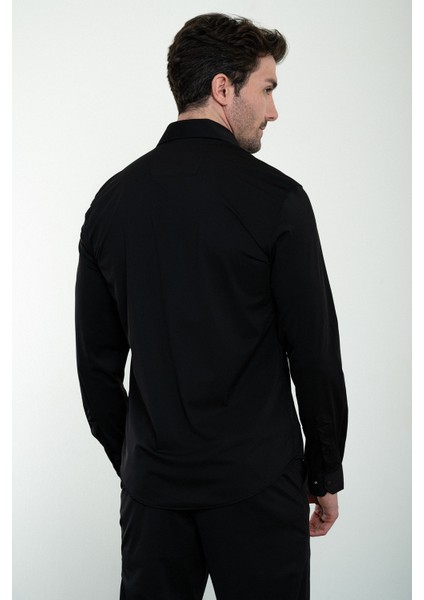 Düz Siyah Slim Fit Çıtçıtlı Erkek Gömlek Pantolon Takım fırsatları