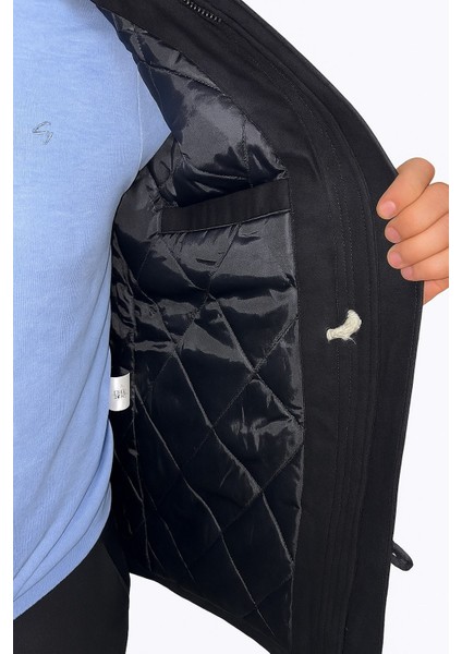 Siyah Erkek Gabardin Kapitone Astarlı Kaban – Şık, Sıcak ve Su Geçirmez fırsatları