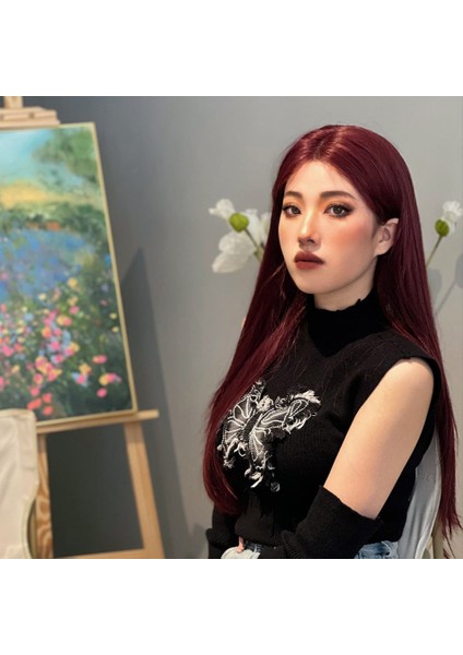 Kızıl Kahverengi Düz Tül Peruk indirimleri