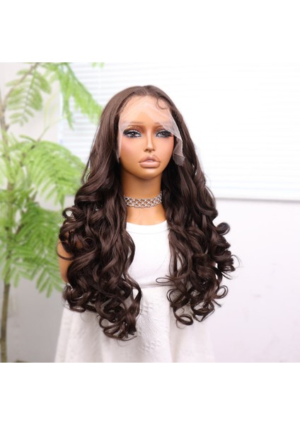 Kumral Bebek Saçlı Fiber Sentetik Dalgalı Tül Peruk modelleri