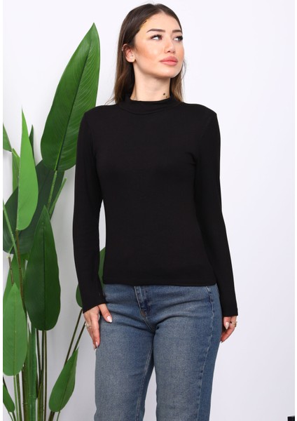 Siyah Dik Yaka Uzun Kol Body