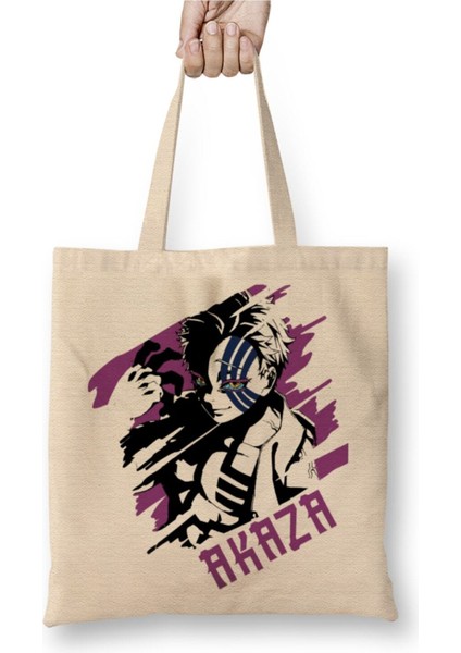 Demon Slayer Akaza Kimetsu No Yaiba Beyaz Bez Çanta Uzun Saplı Alışveriş Çantası Plaj Çantası