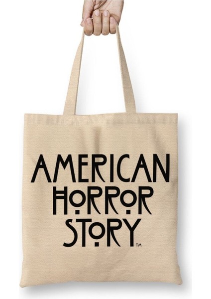 American Horror Story Beyaz Bez Çanta Uzun Saplı Alışveriş Çantası Plaj Çantası