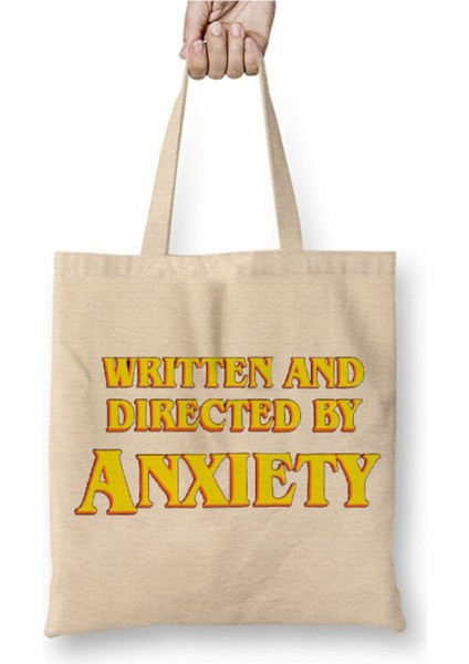 Written And Directed By Anxiety Beyaz Bez Çanta Uzun Saplı Alışveriş Çantası Plaj Çantası