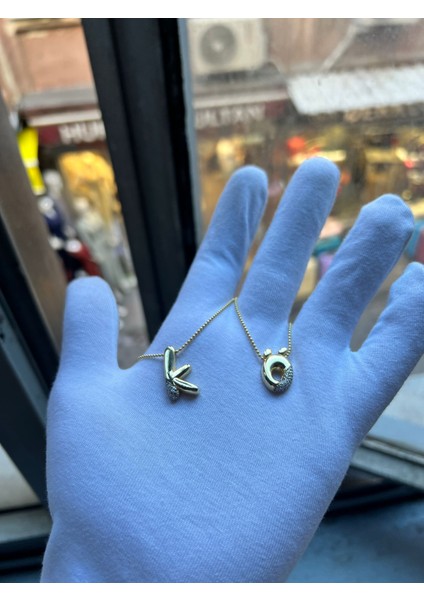 925 Ayar Papatya Silver Harf Kolye.rose.gold.rodaj modelleri