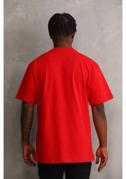 Unisex Baskılı Oversize T-Shirt - Kırmızı fiyatları