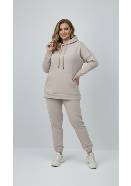 Kadın Büyük Beden Uzun Kollu Üç Iplik Şardonlu Lastik Paça Eşofman Takımı 8230