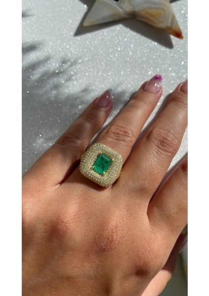 Altın Kaplama Kare Model Yeşil Paraiba Taşlı Yüzük 925 Ayar Gümüş fırsatları