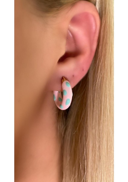 Toz Pembe Mineli Donut Küpe