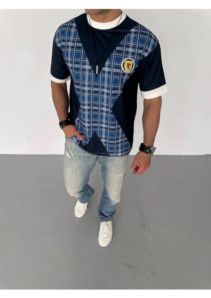 Unisex Bisiklet Yaka Baskılı Oversize T-Shirt - Siyah