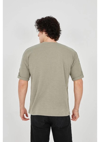 Unisex Jakar Kumaş Rahat Kol T-Shirt - Açık Yeşil