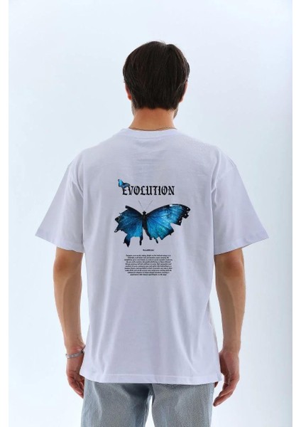 Unisex Bisiklet Yaka Baskılı Oversize T-Shirt - Beyaz fiyatları