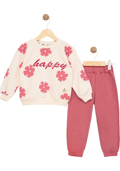 BBW25997 Kız Çocuk %100 Pamuk Gül Kurusu Eşofman Takımı