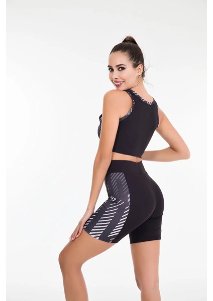 Lady Siyah Gri Şortlu Sporcu Takım