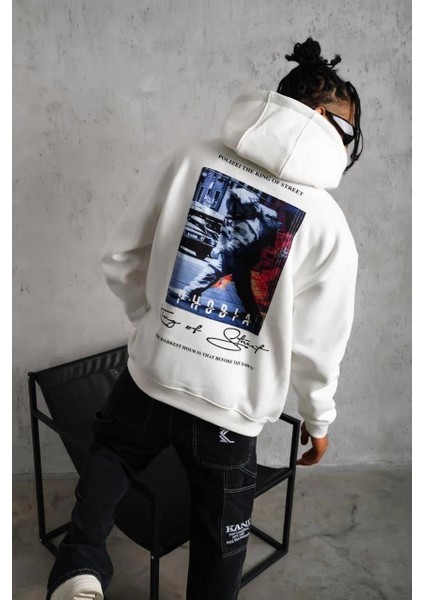 Erkek Astronot Baskılı Kapüşonlu Sweat - Beyaz fırsatları