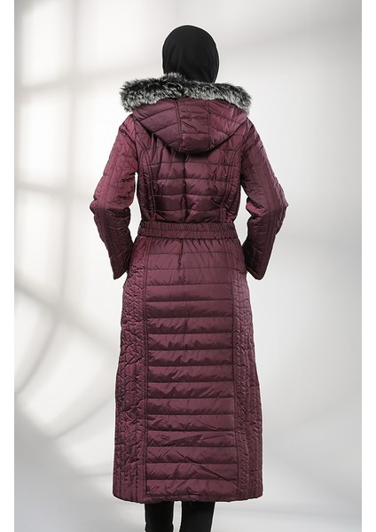 Kapüşonlu Kapitone Kaban 0813-04 Mürdüm modelleri