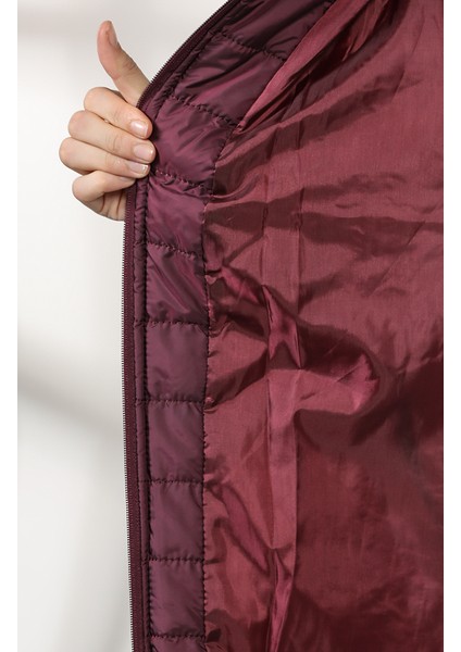 Kapüşonlu Kapitone Kaban 0813-04 Mürdüm indirimleri