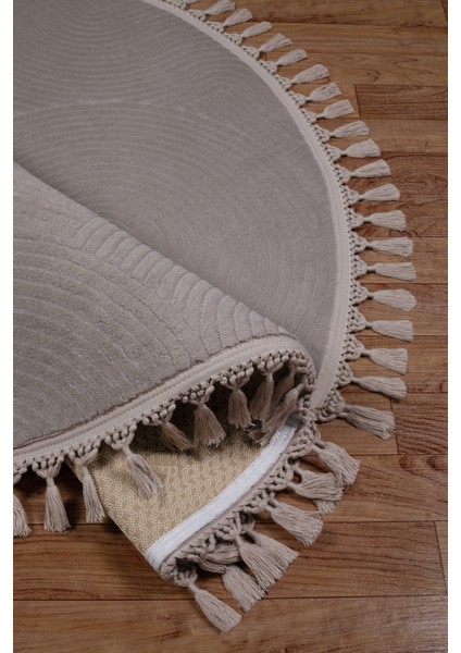 Rölyef Joy Daire Vizon Kaymaz Taban Kesme Halı Pon Pon