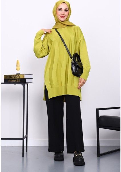 Yağ Yeşili Bisiklet Yaka Soğuk İplik Triko Tunik fiyatları